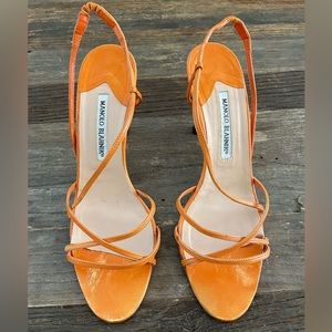 Manolo Blahnik Sz 39 Orange Heels, Made In Italy